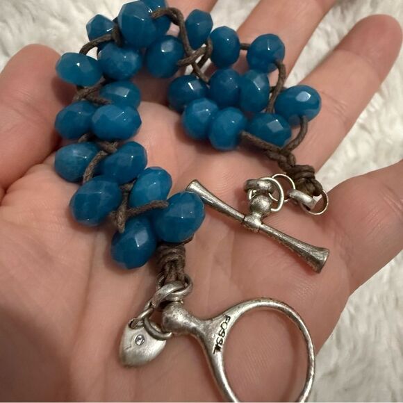 FOSSIL BRAIDED BLUE BEAD BRACELET WITH TOGGLE CLASP – 7.5” - Picture 5 of 17